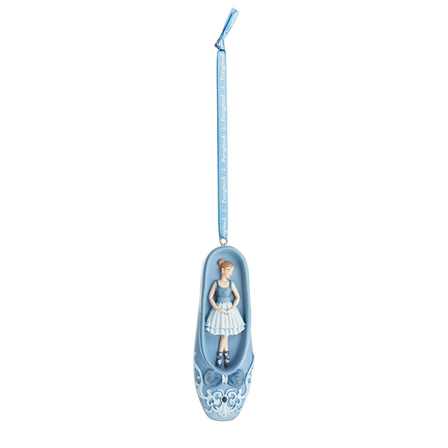 Porsgrunds Porselænsfabrik PP Jul Ballerina Sko Hengepynt 2pk 11cm med ballerina figur i lyseblått, ideell for juletreet.