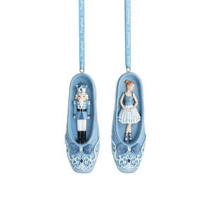 Porsgrunds Porselænsfabrik PP Jul Ballerina Sko Hengepynt 2pk 11cm med ballerina og nøtteknekker figur i lyseblått design.