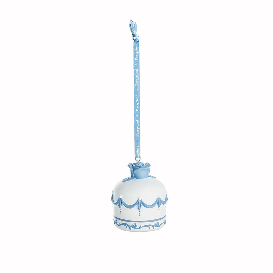 Porsgrunds Porselænsfabrik PP Jul Ballerina Kake Hengepynt 2pk 7cm Blå, en hvit hengepynt med blå detaljer og romantisk design, 7 cm høy.