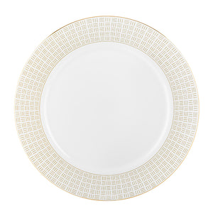 Porsgrund Porselænsfabrik Vivienne Gull Tallerken 28cm med elegant gullmønster på en hvit bakgrunn. Denne middagstallerkenen kombinerer klassisk luksus og moderne design.