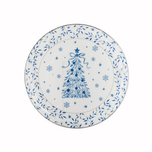 Porsgrunds Porselænsfabrik PP Jul Ballerina Asjett 20cm Blå med juletre og stjerner, elegant design perfekt for julebordet.