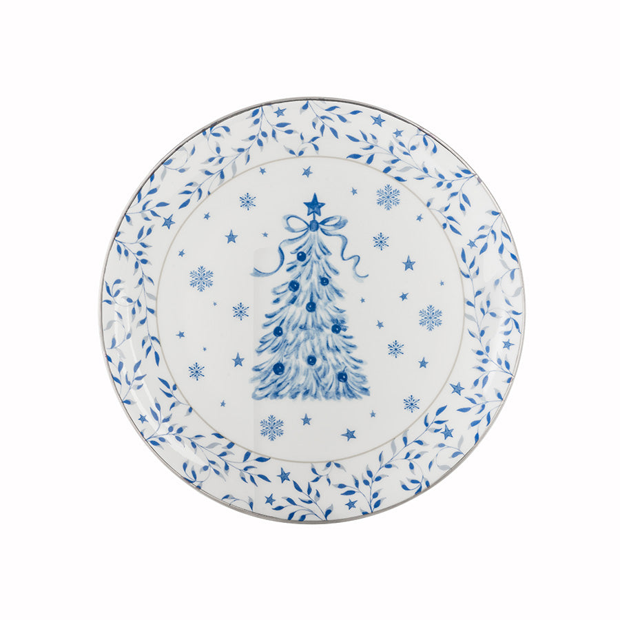 Porsgrunds Porselænsfabrik PP Jul Ballerina Asjett 20cm Blå med juletre og stjerner, elegant design perfekt for julebordet.