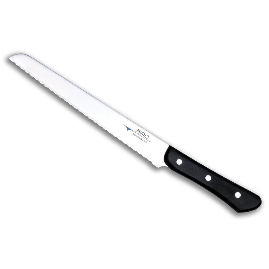 MAC KNIVER brødkniv med bølget egg og svart håndtak, designet for effektiv brødbaking.