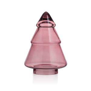 Elegant rosa juletre i glass fra Hadeland Glassverk, 12,7 cm høy. Reflekterer lys vakkert for en varm atmosfære.