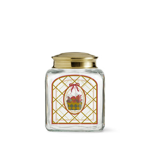 Holmegaard Christmas Julekakeglass 2025 - stilfull glasskrukke med juleroser og grønt motiv, ideell for oppbevaring av godbiter til jul.