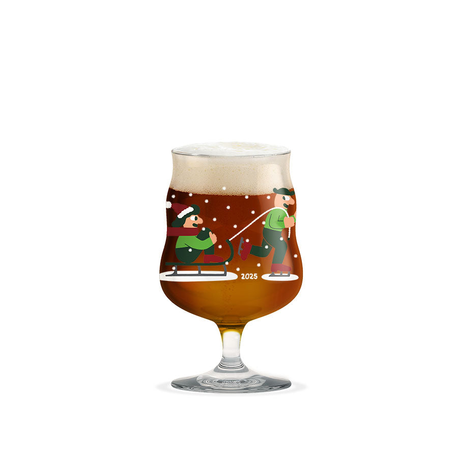 Holmegaard Mikkelers ølglass med festlig julemotiv, ideelt for å nyte ulike typer øl, 40cl.