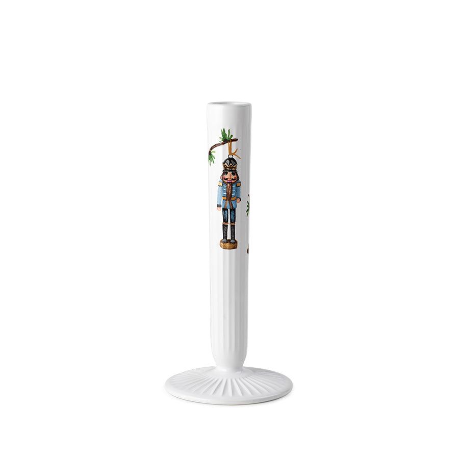 KÄHLER DESIGN Hammershøi julelysestake i porselen, 20 cm høy, dekorert med en søt nutcracker figur, perfekt for juledekoren.