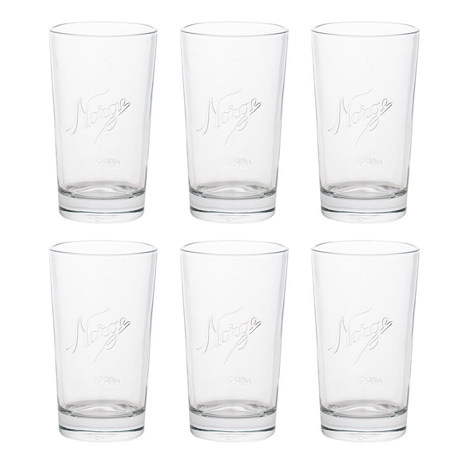 Norgesglasset drikkeglass 400ml i sett med 6 klare drikkeglass som er robuste og passer til varme og kalde drikker.
