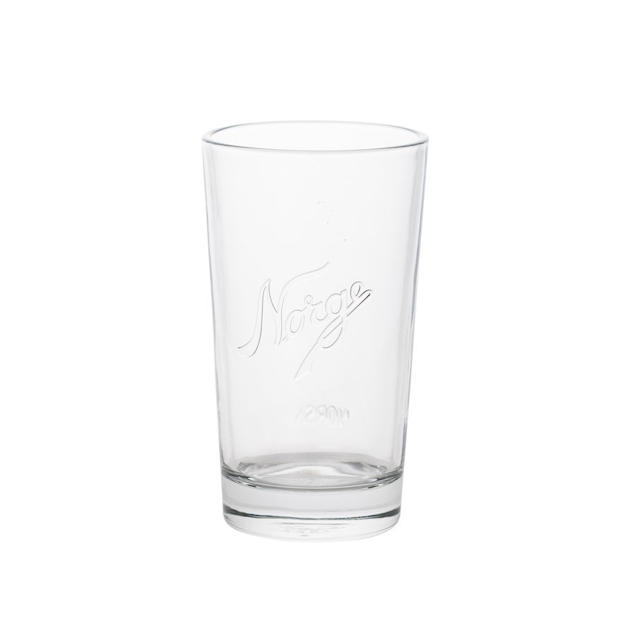 Norgesglasset drikkeglass 400ml, enkelt glass med skrift designet, perfekt for hverdagsbruk.