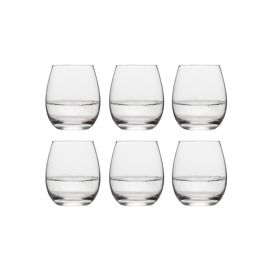 Sett med seks vannglass på 39 cl fra HADELAND GLASSVERK, perfekt for hverdags- og festbruk.