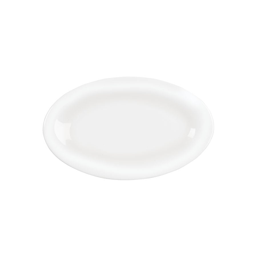 Porsgrunds Porselænsfabrik Sense Oval Asjett 13x20cm, et hvitt ovalt fat perfekt til servering av småretter eller som dekorativt element.