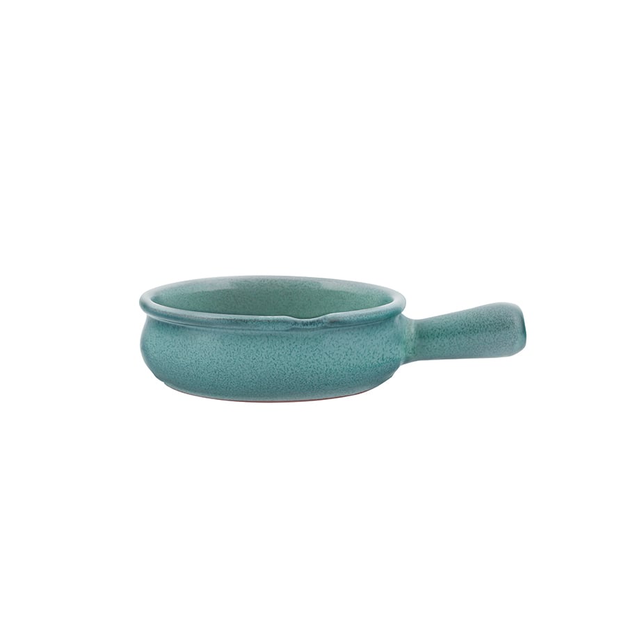 Porsgrunds Porselænsfabrik Terra Form med Håndtak 15cm Verde. Rustikk terrakottaform i sjøgrønn glasur, ideell for tilberedning og servering. Tåler høy varme og oppvaskmaskin.