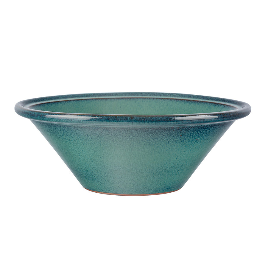 Porsgrunds Porselænsfabrik Terra serveringsbolle 38cm Verde i terrakotta med reaktiv, sjøgrønn glasur, ideell for servering av salater og middagsretter.