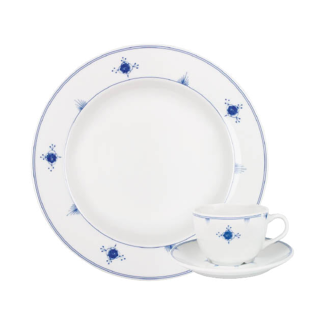 Porsgrunds Porselænsfabrik Ministrå Middagstallerken 28cm med karakteristisk blå dekor, en del av Ministrå servise 50% salg, laget av høybrent feltspatporselen.