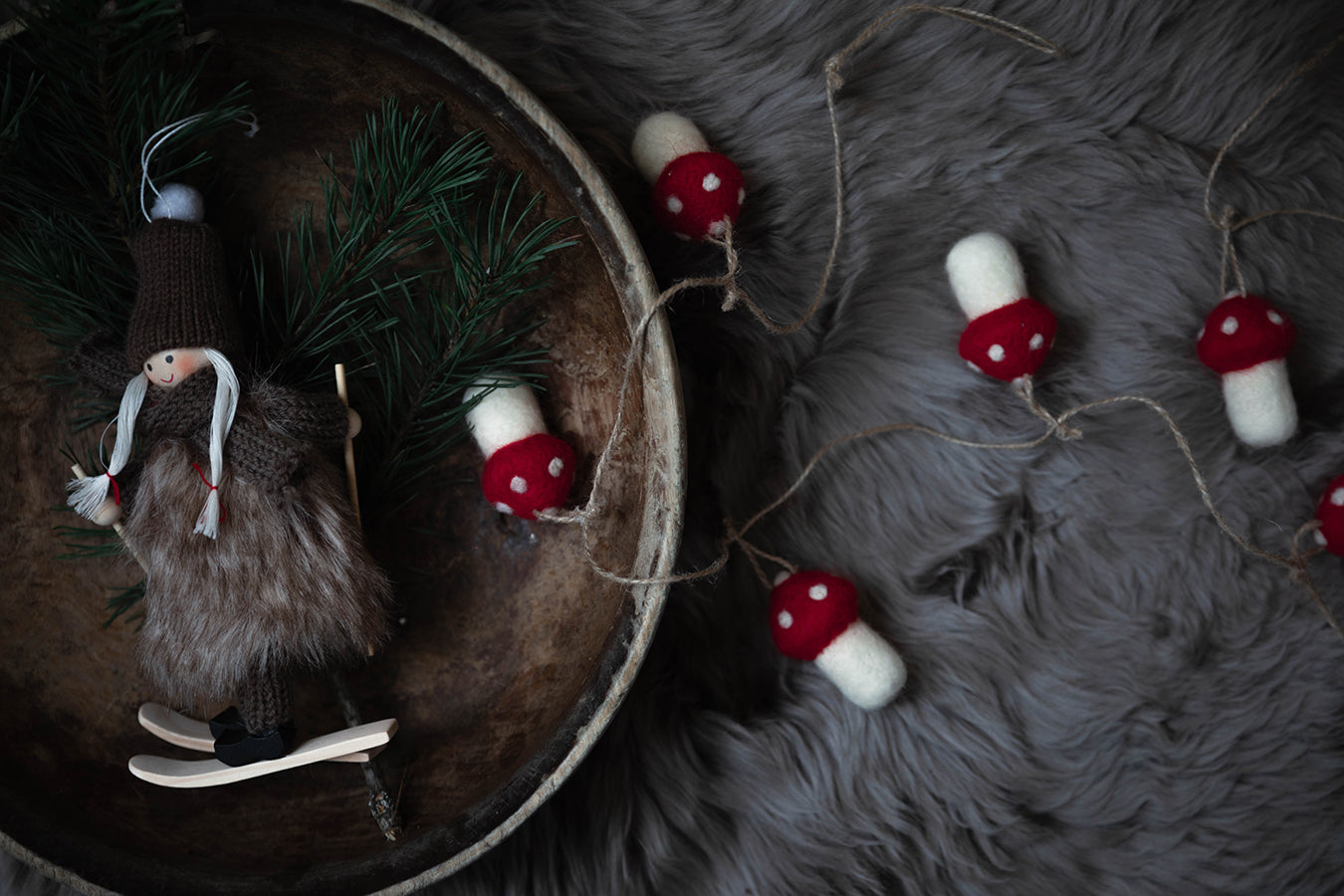 Julepynt Fluesopp Tovet Ull 5,5cm 5pk