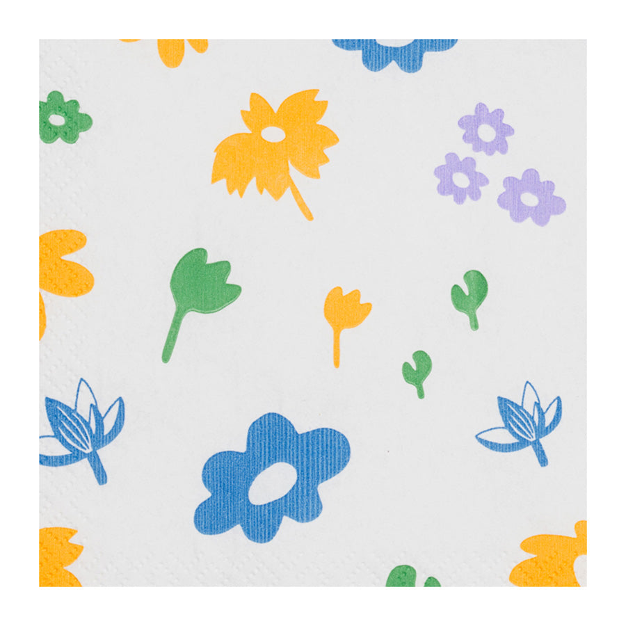 Mummi servietter med et mønster av stiliserte blomster i ulike farger, ideelle for piknik og feiringer.
