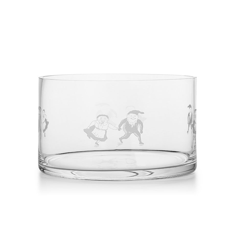 Porsgrunds Porselænsfabrik Nisseservise Glassbolle 20cm med sandblåst nissedekor, ideell til servering av frukt og festmåltider.