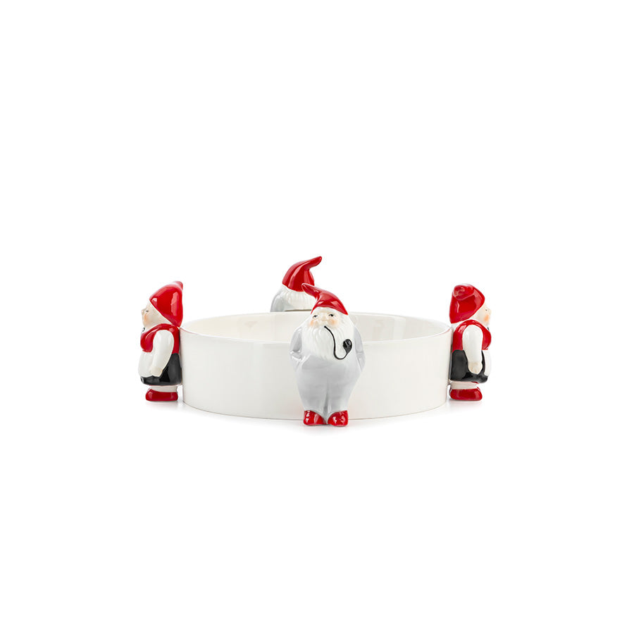 Porsgrunds Porselænsfabrik Nisseservise Mor/Far Bolle 16,5 cm med nissefigurer rundt kanten, perfekt for julepynt og servering av småretter.