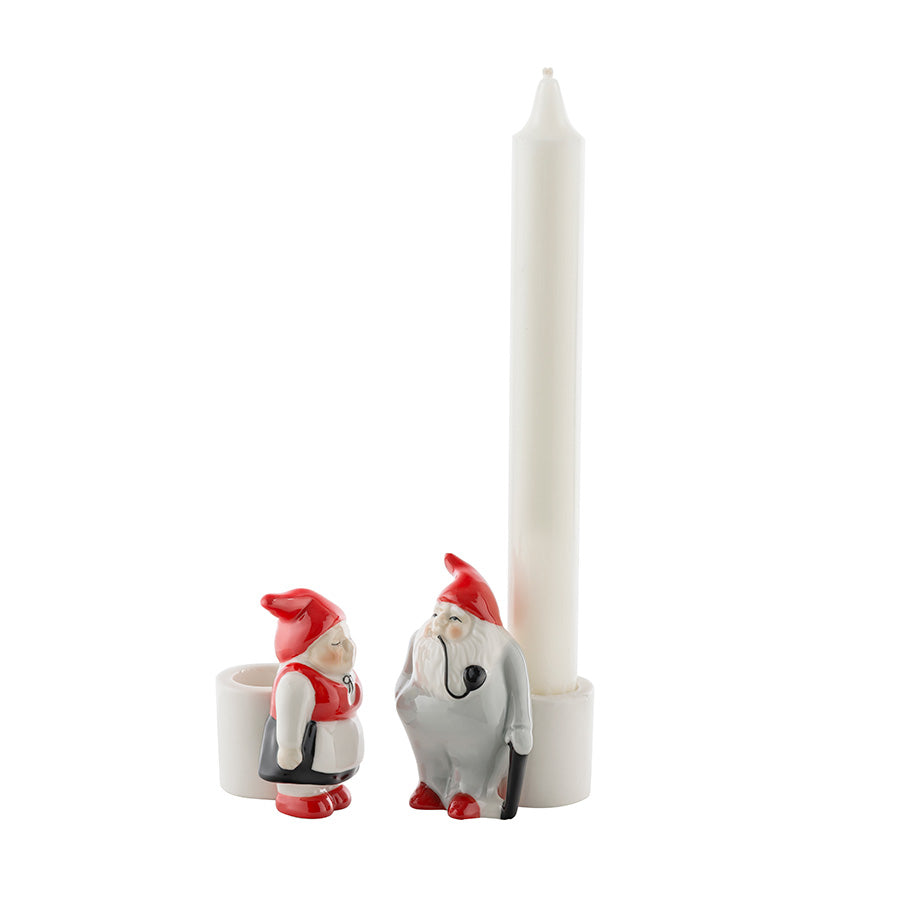 To lysestaker formet som nissemor og nissefar fra Porsgrunds Porselænsfabrik, Lysestake 2pk 7,5cm.