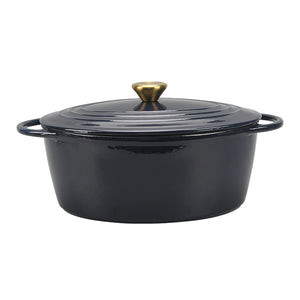 Christiania 1739 Støpejernsgryte Oval 5L Mørk Blå, sett fra siden med detaljer om den ovale formen og det elegante designet.