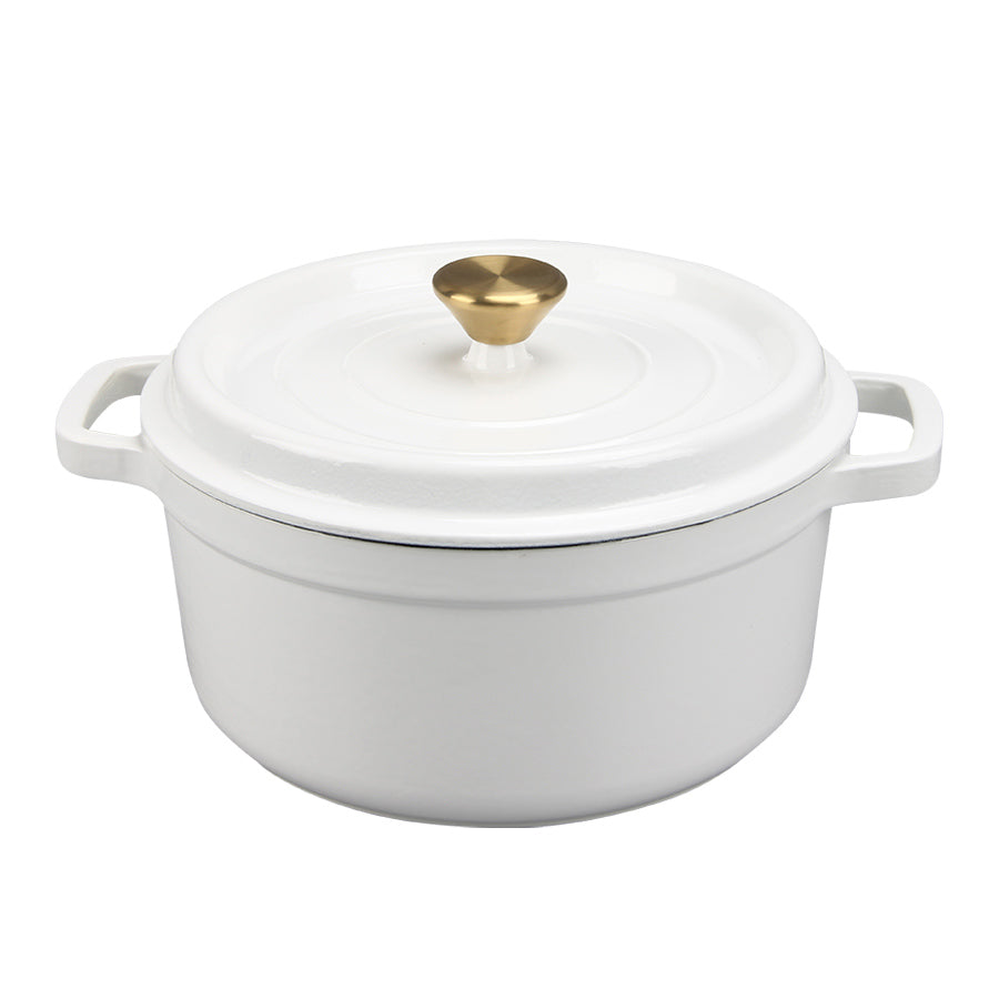 Christiania 1739 Støpejernsgryte 5L Hvit med elegant utseende, designet for jevn varmefordeling og langvarig bruk.