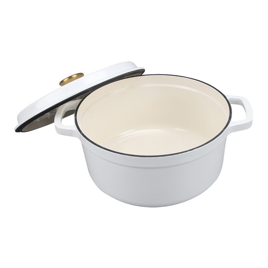 Christiania 1739 Støpejernsgryte 5L Hvit med lokk av høy kvalitet, perfekt for lengre matlaging og servering.