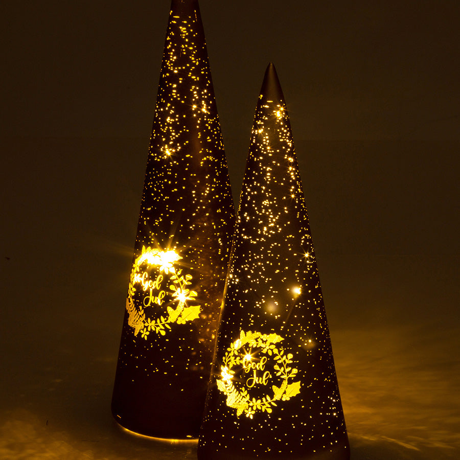 Lyslykt LED God Jul Kjegle 30cm Gull