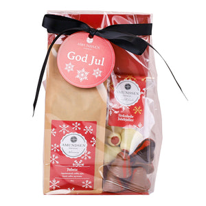 Amundsen Gavepose Julete & Skjokoladebjeller, en innpakket julegave med håndlagde sjokoladebjeller og aromatisk julete, perfekt som gave til høytiden.