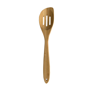 Naturlig bambus serveringsskje med riller, perfekt for servering av pasta og grønnsaker.
