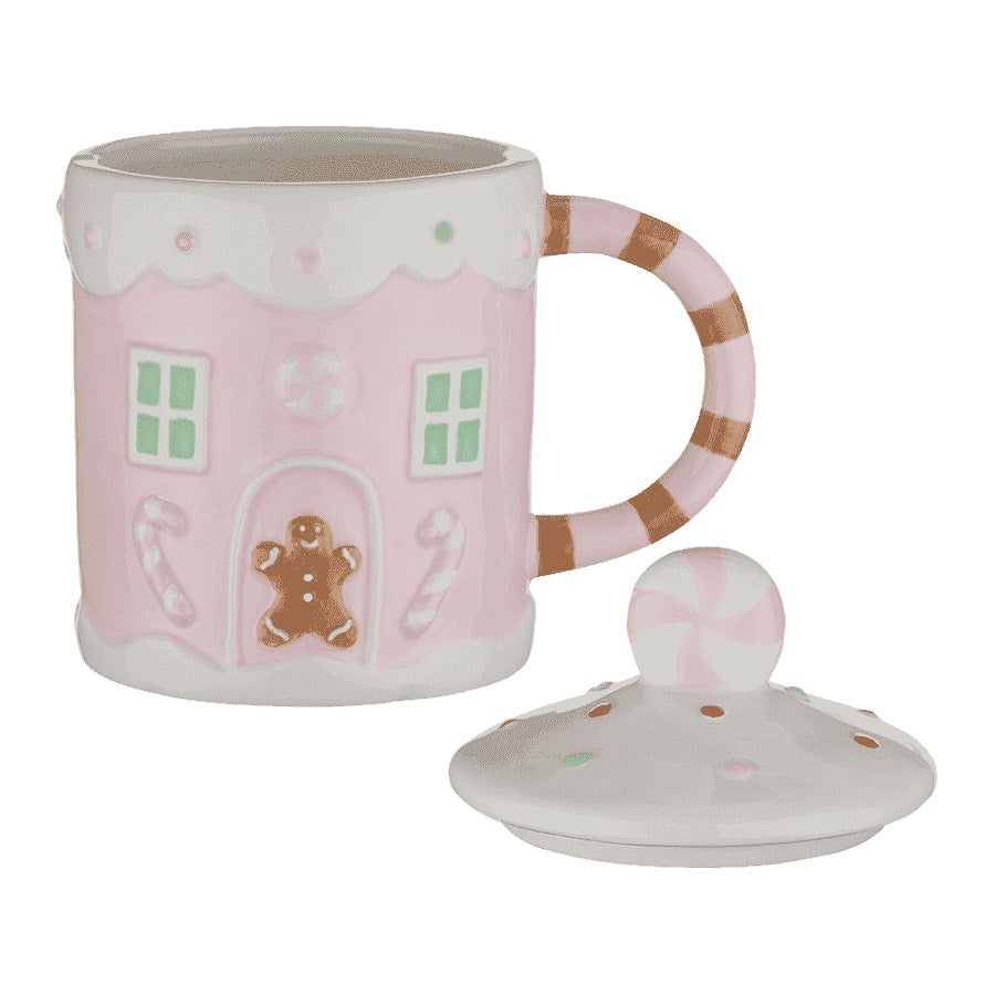 Christiania 1739 Julekolleksjon julekrus M/Lokk 520ml, viser et rosa krus med et lokk og en stripe av sukkerstang, designet for jul.