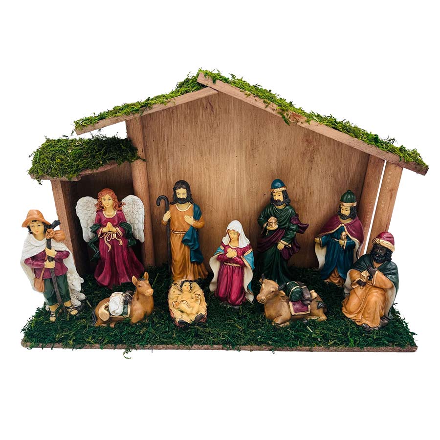 Christiania 1739 Julekolleksjon Julekrybbe med stall og 10 figurer, detaljert naturscene med figurer som representerer julens budskap.