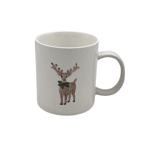 Hvitt keramikkrus fra CHRISTIANIA 1739 med reinsdyrmotiv, perfekt for kaffe, te eller varm kakao i juletiden, volum 30 cl.