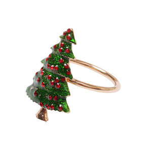 Christiania 1739 Julekolleksjon serviettring i form av et juletre, dekorert med grønt og røde detaljer, ideelt for juledekorasjon.