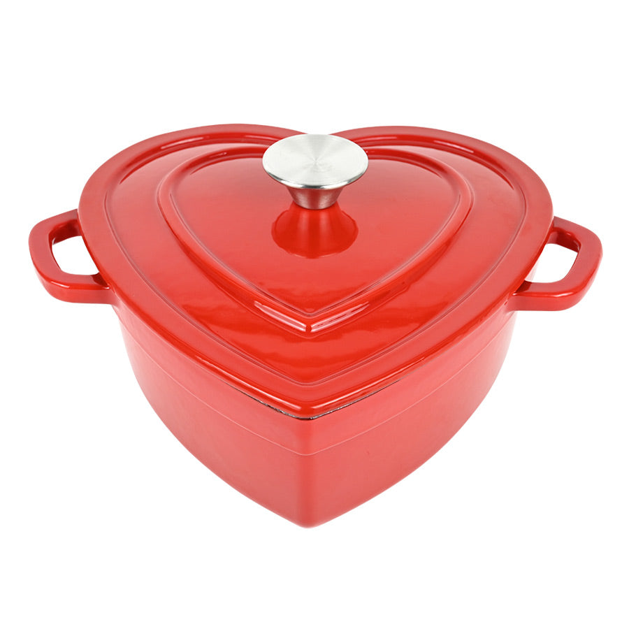 Christiania 1739 Julekolleksjon Støpejerngryte Hjerte 2.8l Rød med lokk i stål, perfekt for servering og matlaging.