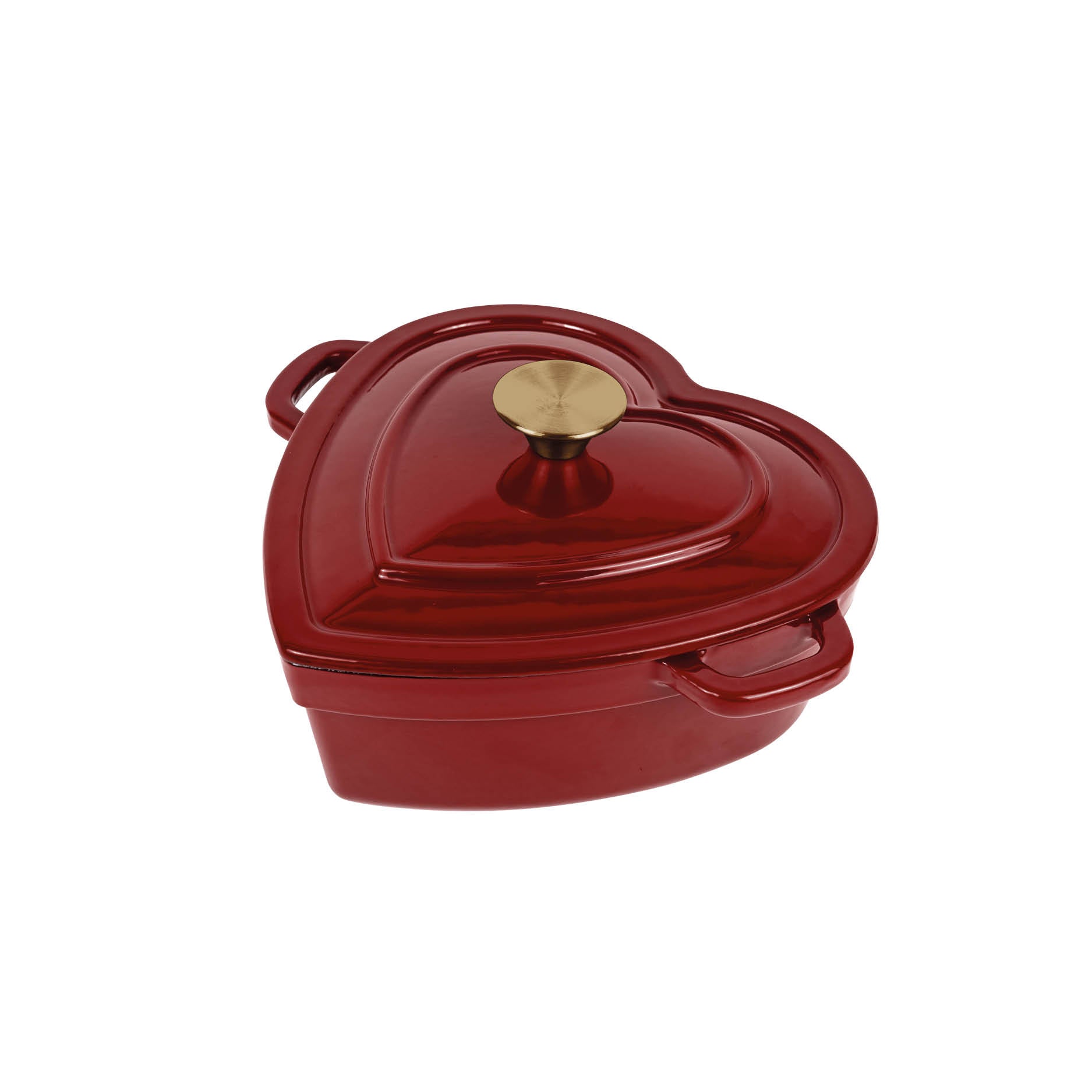 Christiania 1739 Julekolleksjon Støpejerngryte Hjerte 2.8l Rød, sett fra siden, med vakkert hjerteformet design.