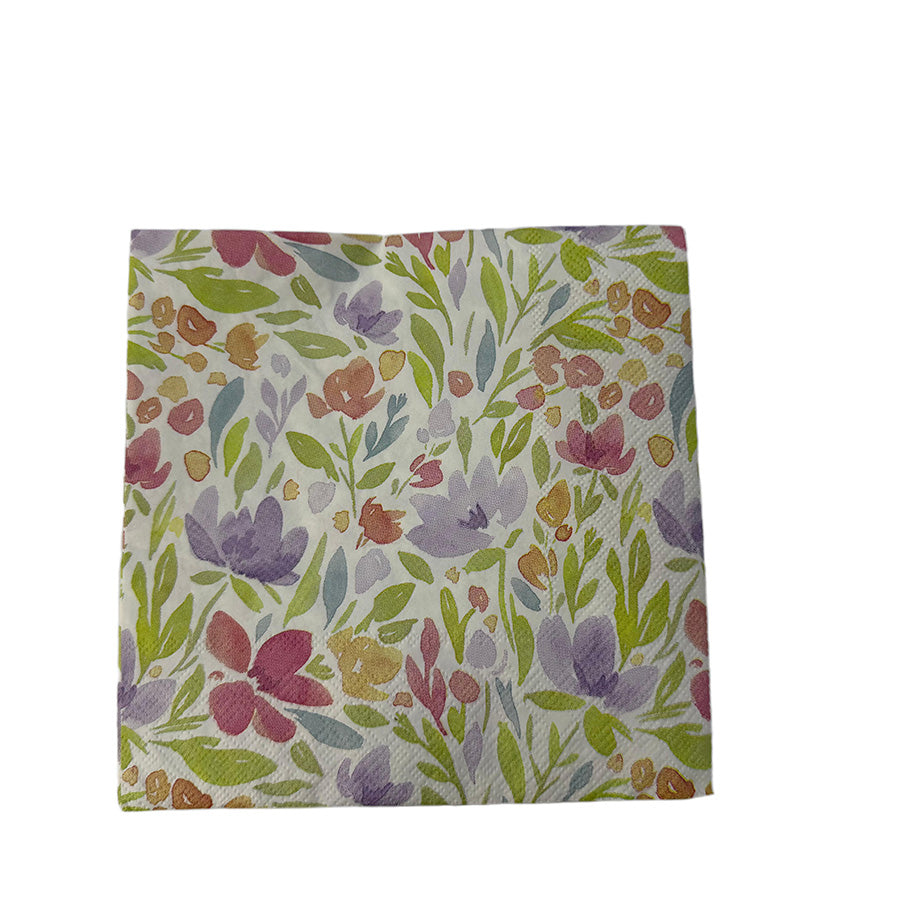 Christiania Glasmagasin Collection Servietter 33x33cm med blomsterprint i grønn, rosa, orange og gul, perfekt til borddekkingen.