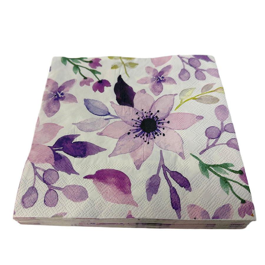 Christiania Glasmagasin Collection Servietter 33x33cm Blomsterprint Lillatoner - Servietter i 33x33 cm størrelse, dekorative med florale motiver, perfekt valg for stilige anledninger.