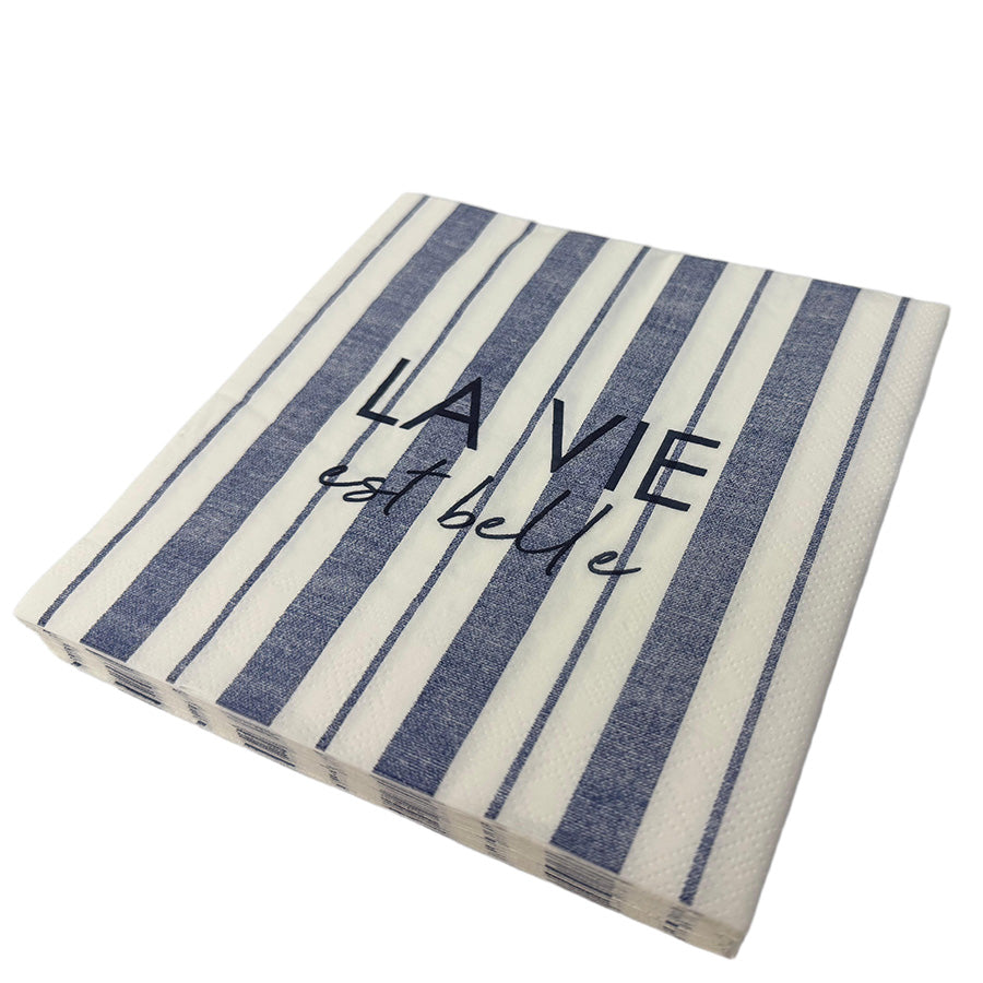 Christiania Glasmagasin Collection Servietter 33x33cm La Vie Est Belle - Bilde av 20 elegante servietter med stripete design.