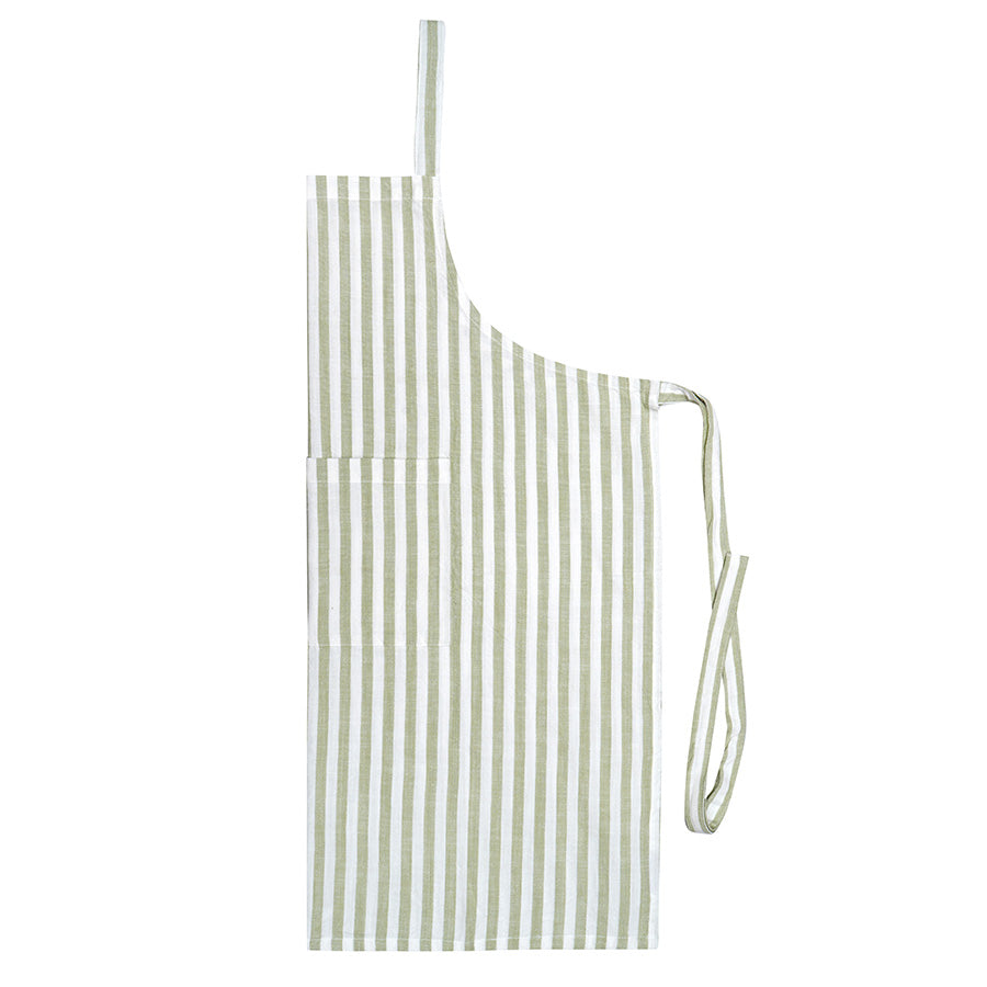 Christiania Glasmagasin Forkle 75x85cm Striper Lys Grønn/Hvit, 100% bomull, med justerbart knytebånd og stripemønster, ideelt for kjøkken- og matlaging.