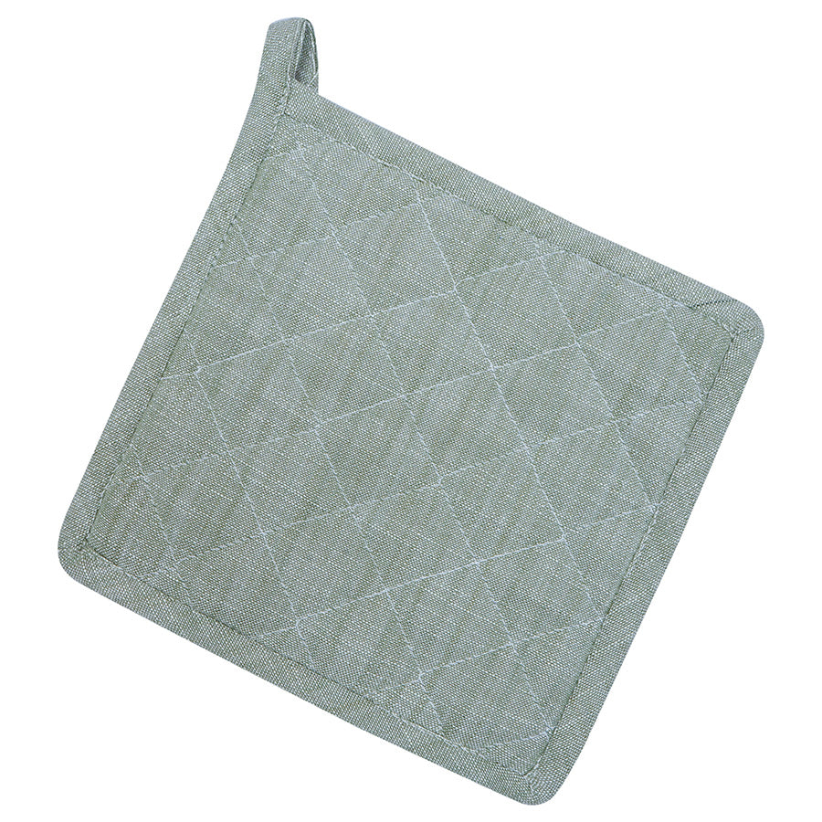 Christiania Glasmagasin Gryteklut Grønn 20x20cm, quilted pot holder in a soft green tone, ideal for kitchen use, combining functionality and style.