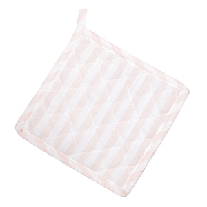 Christiania Glasmagasin Gryteklut 20x20cm Striper Lys Rosa/Hvit, myk og quiltet kjøkkentekstil for håndtering av varme kjeler.