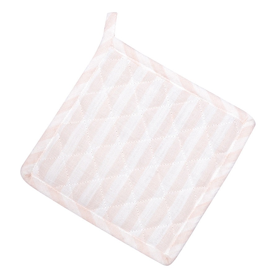 Christiania Glasmagasin Gryteklut 20x20cm Striper Lys Rosa/Hvit, myk og quiltet kjøkkentekstil for håndtering av varme kjeler.