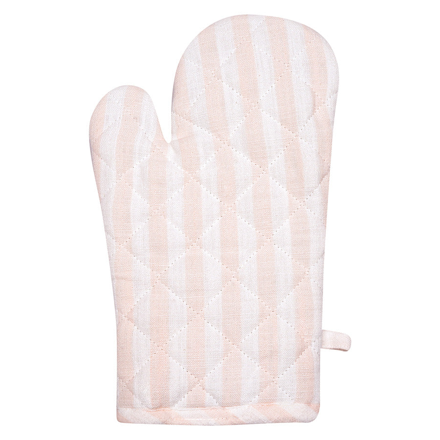 Christiania Glasmagasin grytevott 18x28cm Striper Lys Rosa/Hvit, en dekorativ og praktisk grytevott i 100% bomull, perfekt for håndtering av varme gryter og former.