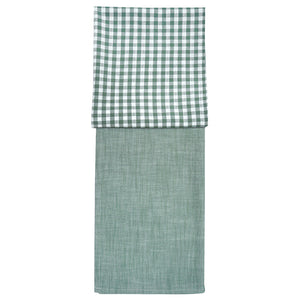 Christiania Glasmagasin Kjøkkenhåndkle 2pk Grønn 50x70cm, featuring a green solid towel and a green checkered towel, perfect for kitchen use.