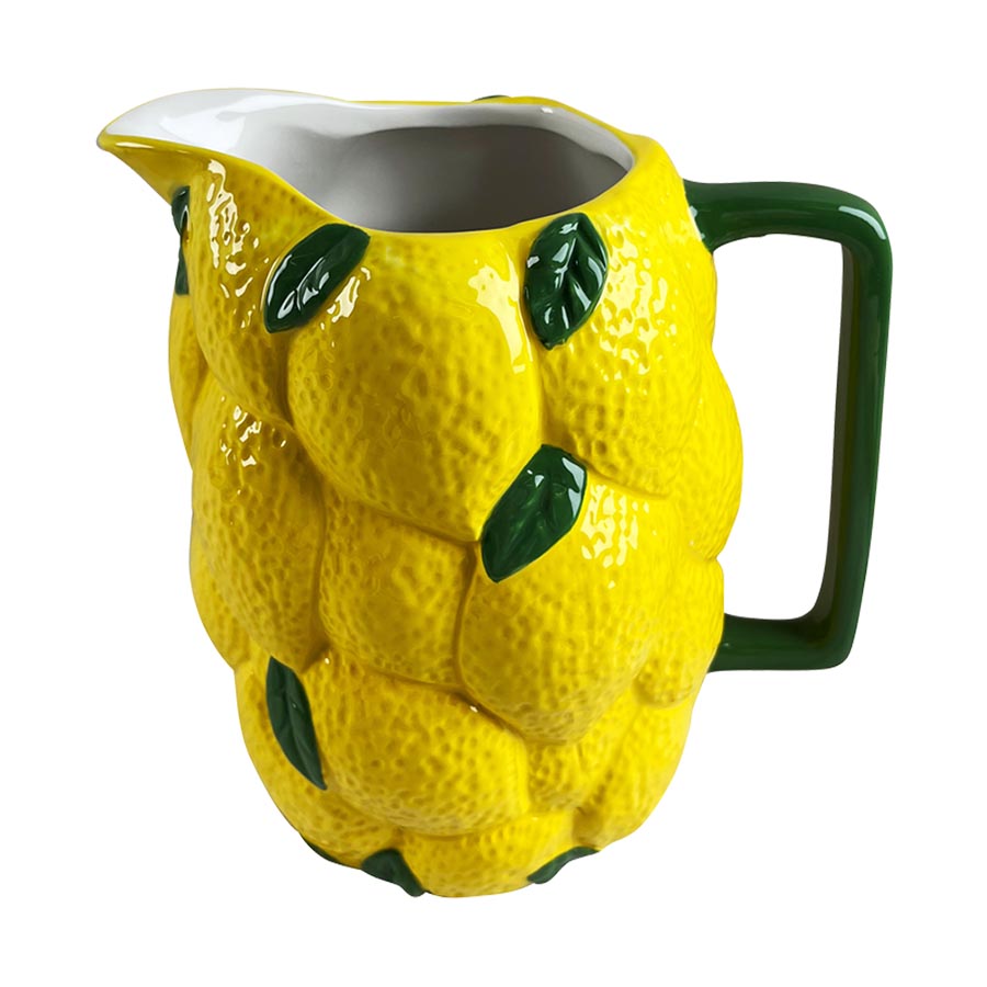 Fargerik keramikkmugg med sitronmønster fra Seasons Capri Collection, med en trygg, grønn hank og glassert overflate.