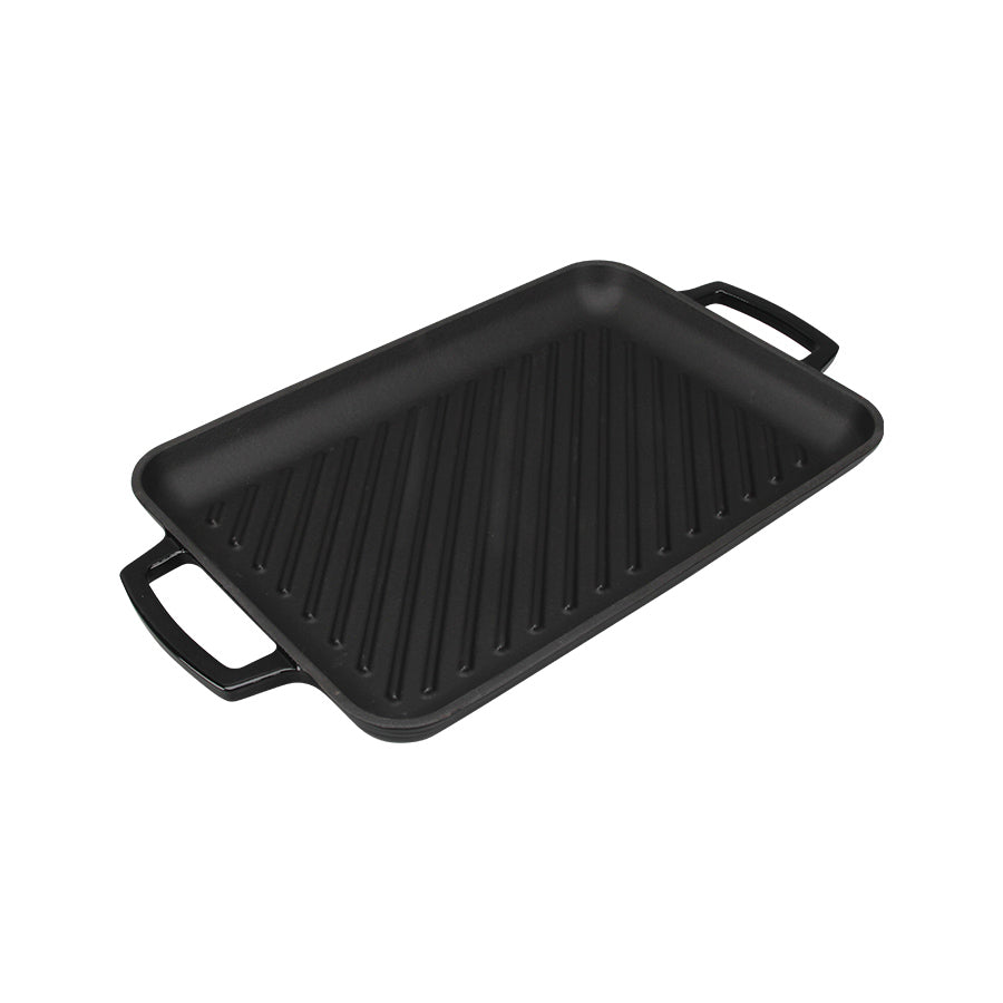 CHRISTIANIA 1739 Grillpanne Støpejern rektangulær 43x24 cm sort – diagonal grillrilleflate for tydelige grillstriper