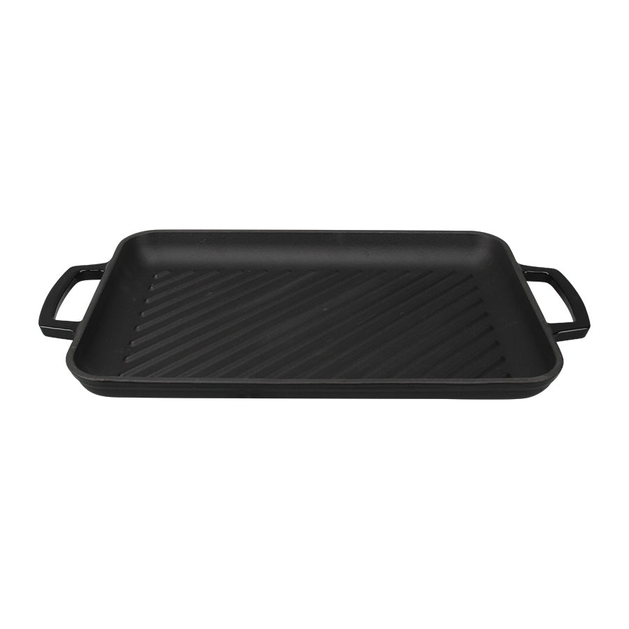 CHRISTIANIA 1739 Grillpanne Støpejern rektangulær 43x24 cm sort – avlang grillpanne med to løftehåndtak
