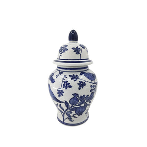 CHRISTIANIA GLASMAGASIN – Christiania Glasmagasin Mingkrukke med lokk blå 25 cm, håndmalt chinoiserie-mønster med blå-hvitt dekor