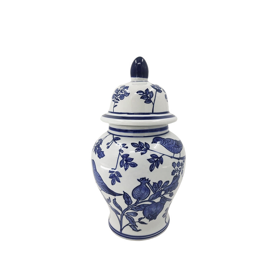 CHRISTIANIA GLASMAGASIN – Christiania Glasmagasin Mingkrukke med lokk blå 25 cm, håndmalt chinoiserie-mønster med blå-hvitt dekor