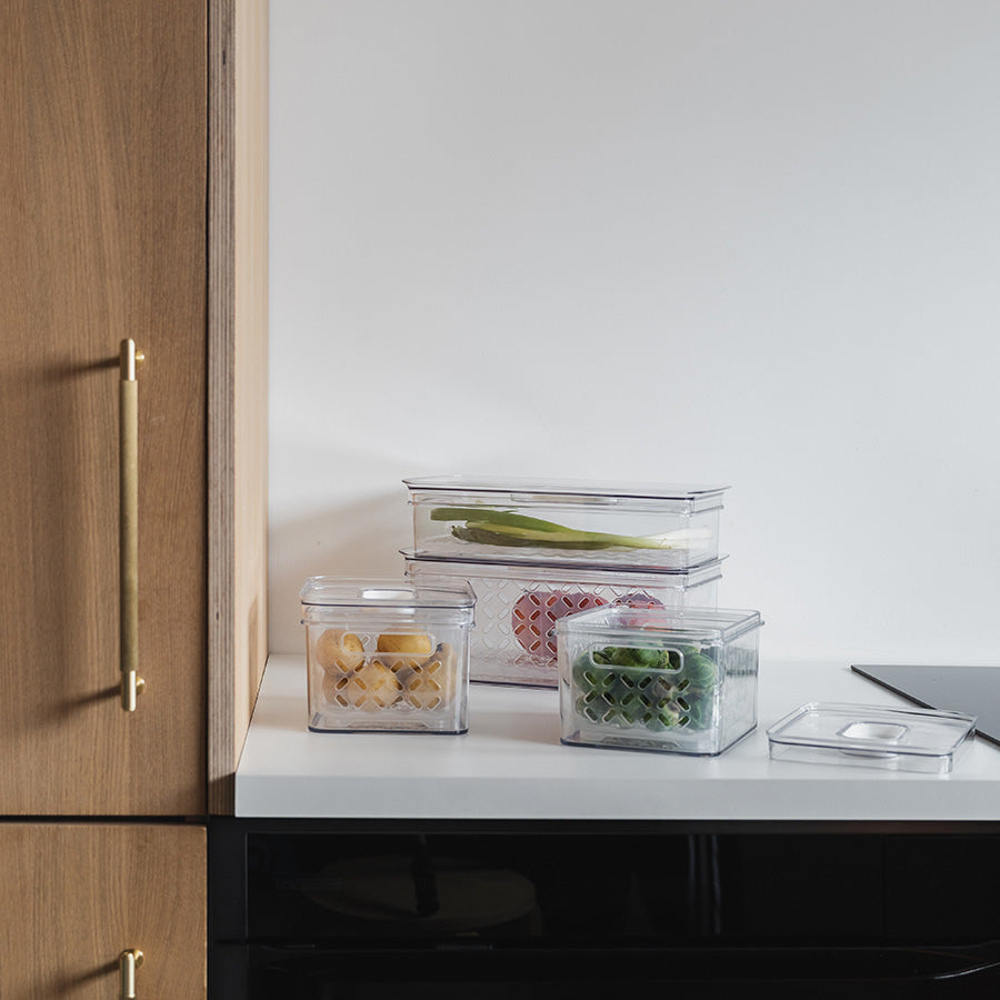 Christiania 1739 Pantry Oppbevaringssett 4 deler - Nærbilde av høy kvalitet av gjennomsiktig PET-boks med PP-lokk for matoppbevaring.